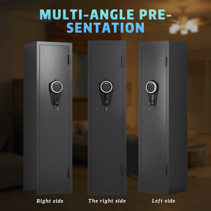 High-Security Steel Rifle Cabinet - 4-5 Gun Capacity, Electronic Lock, Solid Bolts, Dual Alarms, Silent Operation, LED Lighting - DTYStore
