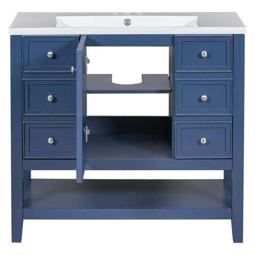36' Bathroom Vanity with Sink, One Cabinet and Three Drawers, Solid Wood and MDF Board, Blue (Old Sku:SY999505AAC-6) - Image 18