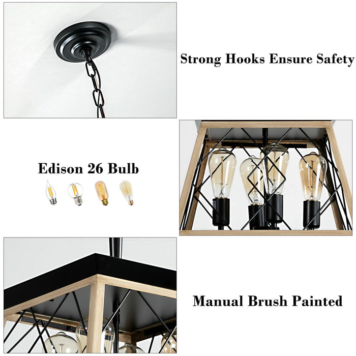 4-Light Farmhouse Chandeliers For Dining Room Oak(No Bulbs) NEW SKU :W1340P206639 - DTYStore
