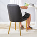 8 modern dining chairs, sleek PU backrest, and gold metal legs bring a comfortable home experience to the kitchen, bedroom, and office.Black PU Chairs with Simple Line Designs On The Backrest. - DTYStore