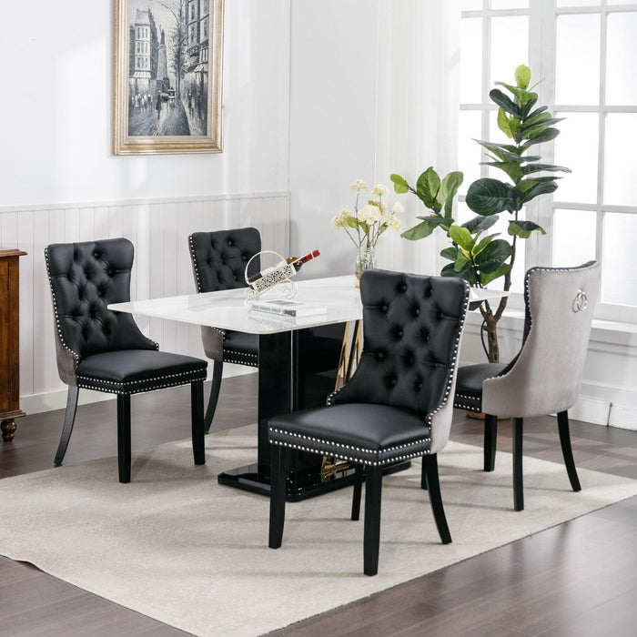 Furniture,Nikki Collection Modern, High-end Tufted Solid Wood Contemporary PU and Velvet Upholstered Dining Chair with Wood Legs Nailhead Trim 2-Pcs Setï¼ŒBlack+Gray - DTYStore