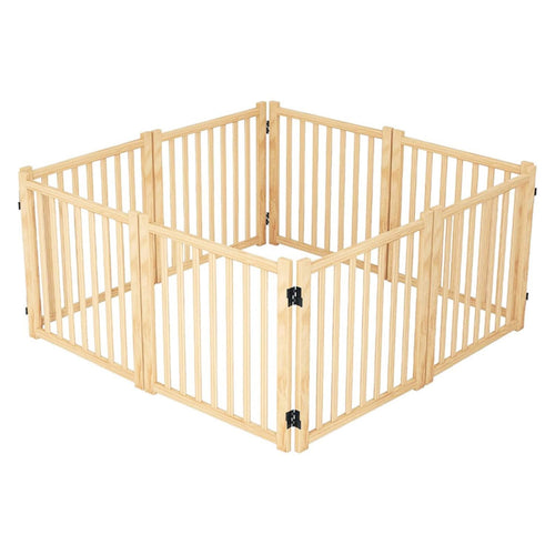 8-Panel Wooden Freestanding Dog Gate, Step Over Indoor Pet Fence for Doorways and Stairs - Image 1