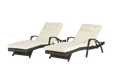 Outdoor Wicker Long Reclining Chair Set of 2 with Cushions, Wicker Reclining Lounge Chair Lawn Sunbathing Chairs Recliner up to 150° Beach Poolside Garden - DTYStore