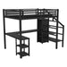 Metal Full Loft Bed with Wardrobe and LED Light, Full Size Loft Bed with L Shaped Desk and USB for Kids Teens Adults, Black(Expect arrived on 2025/2/20) - DTYStore