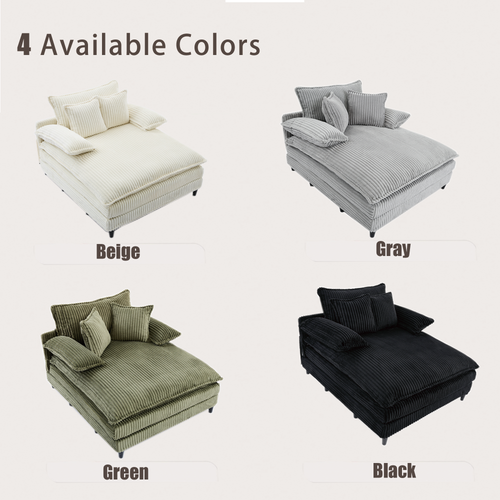 [NEW ARRIVED] [VIDEO PROVIDED] 54.75' W Oversized Chaise Lounge Chair,Fluffy cushioned sofa bed,Deep Seat,Corduroy,2 Pillows,4 gears can be adjusted,Leisure Sleeper Sofa Chair for Living Room, Black - Image 7