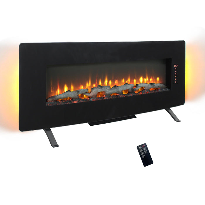 48 inch Curved Front Wall Mounted Electric Fireplace with remote and multi color flame & emberbed - DTYStore