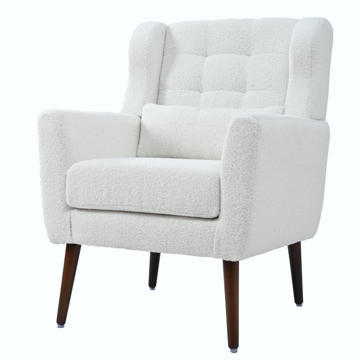 Modern Accent Chair,Teddy Fabric Living Room Chairs Comfy Reading Chair,Mid Century Accent Chair, Lounge Arm Chairs Armchair for Living Room Bedroom (White)