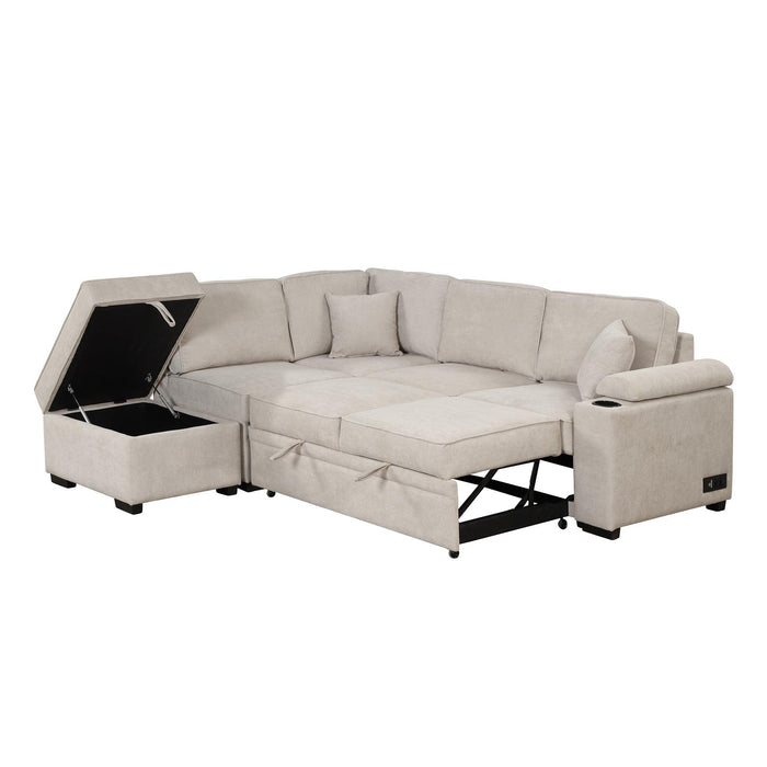 84.75" Sleeper Sofa Bed,2 in 1 Pull Out sofa bed L Shape Couch with Storage Ottoman for Living Room,Bedroom Couch and Small Apartment, Beige - DTYStore