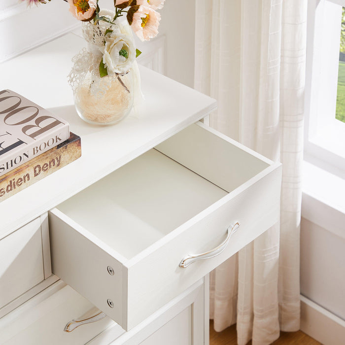 Bedroom dresser, 9 drawer long dresser with antique handles, wood chest of drawers for kids room, living room, entry and hallway, White, 47.56''W x 15.75''D x 34.45''H. - DTYStore