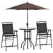 Outsunny 4 Piece Outdoor Patio Dining Furniture Set, 2 Folding Chairs, Adjustable Angle Umbrella, Wave Textured Tempered Glass Dinner Table, Black - DTYStore