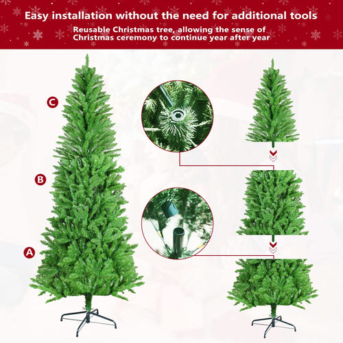 6FT Classic Pencil Christmas Tree is an 72-inch classic pencil-shaped Christmas tree suitable for both Halloween and Christmas. It features dense branches for realistic Christmas decorations - Image 8