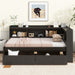 Twin Size L-shaped Bookcases Bed with Power Outlets, USB Charging Ports,Two Drawers,Espresso - DTYStore