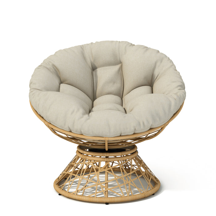 40" Ergonomic Wicker Chair with Cloud Thick Density Fabric Cushion,3-proof Cover,High Capacity Iron Frame,Fluid 360 Degree Swivel for Reading,Living Room, Bedroom,Lounge,Natural Base,2 Colors