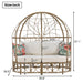 59.8" Daybed Outdoor Sunbed With Colorful Pillows, Wicker Patio Daybed With Curtain, Floral Pattern, Natural Wicker, Beige Cushion - DTYStore