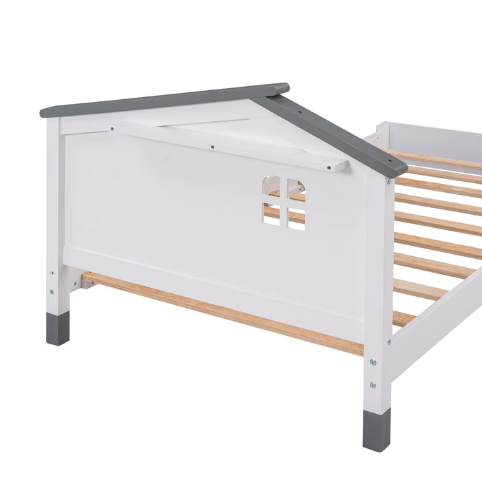 Twin Size Wood Platform Bed with House-shaped Headboard - DTYStore