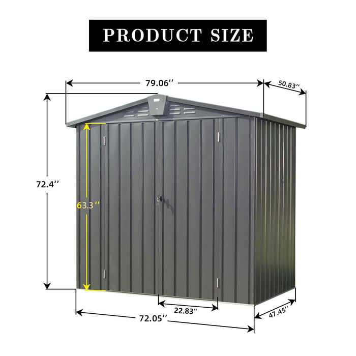 Outdoor Storage Shed 6.5'x 4.2', Metal Garden Shed for Bike, Trash Can, Tools, Lawn Mowers,Galvanized Steel Outdoor Storage Cabinet with Lockable Door for Backyard, Patio, Lawn (6.5x4.2ft, Black) - DTYStore
