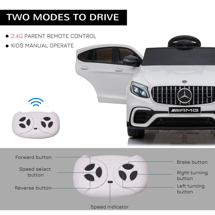 12V Toddler Ride On Car with Remote Control, Mercedes Benz AMG GLC63S Coupe, Electric Car with 2 Speed, MP3 Player, Light, Horn, Songs, Suspension, White