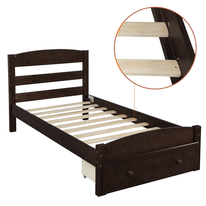 Platform Twin Bed Frame with Storage Drawer and Wood Slat Support No Box Spring Needed, Espresso - DTYStore