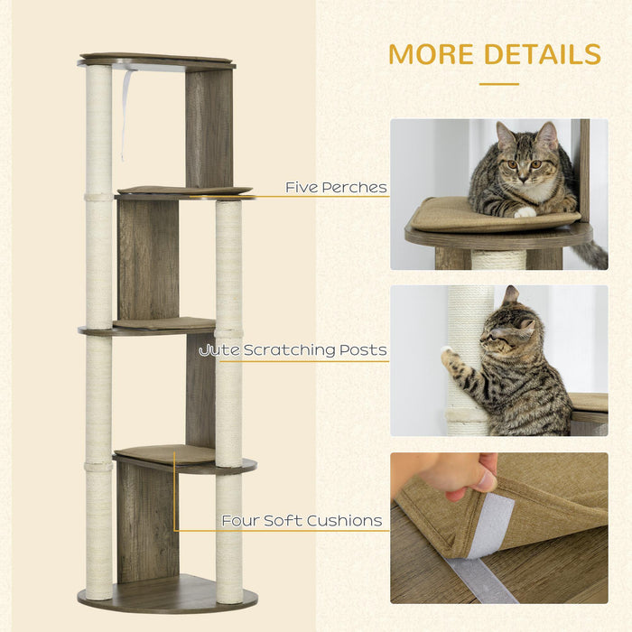 65" Corner Modern Cat Tree Tall for Climbing, Large Multilevel Cat Tower with Scratching Posts, Small-Fit Kitten Tower with Sisal, Cream White - DTYStore