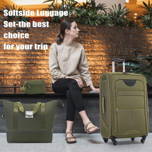 Softside Luggage Expandable 3 Piece Set Suitcase with Duffel Bag Upright Spinner Softshell Lightweight Luggage Travel Set - Image 81