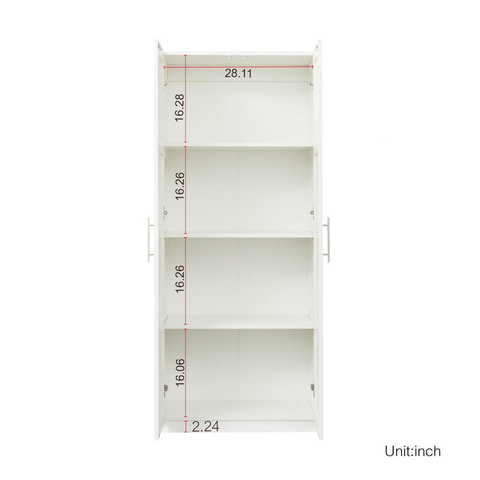 High wardrobe and kitchen cabinet with 2 doors and 3 partitions to separate 4 storage spaces,white - DTYStore