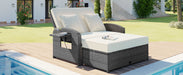 PE Wicker Rattan Double Chaise Lounge, 2-Person Reclining Daybed with Adjustable Back and Cushions, Free Furniture Protection Cover, White - DTYStore
