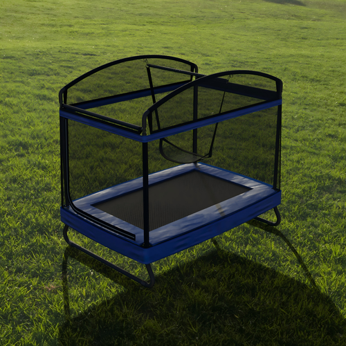 Outdoor Square Trampoline for Kids and Adults with Protective Net and Swing, Black and Blue, Metal, 4x6ft - Image 4