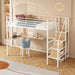 Twin Loft Bed with Desk and Storage Wardrobe, Heavy Duty Loft Bed with Stairs and Metal Grid, Twin Size Loft Bed, No Box Spring Needed, White Loft Bed Twin Size-White - DTYStore