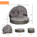 5 Pieces Outdoor Patio Round Daybed Furniture,Wicker Conversation Set with Retractable Canopy, Soft Cushions, and Storable Table for Leisure in Porch Backyard - DTYStore