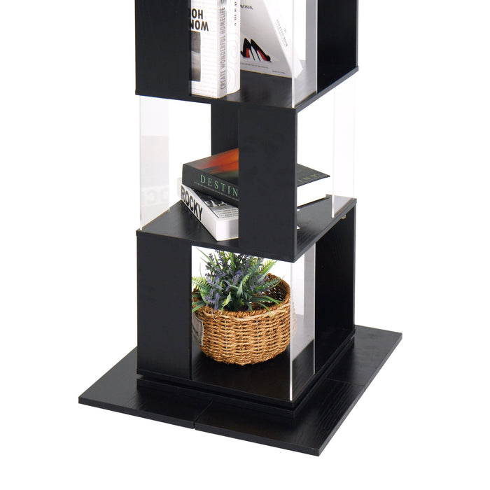 6 tier Rotating Bookshelf, Floor Rack Simple Bookcase with Acrylic plate Student Multi-Function Creative Bookshelf for Living Room with anti-toppling base - DTYStore