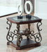 End table, Glass table top, MDF W/marble paper middle shelf, powder coat finish metal legs. (26.3"Lx26.3"Wx24"H) - DTYStore