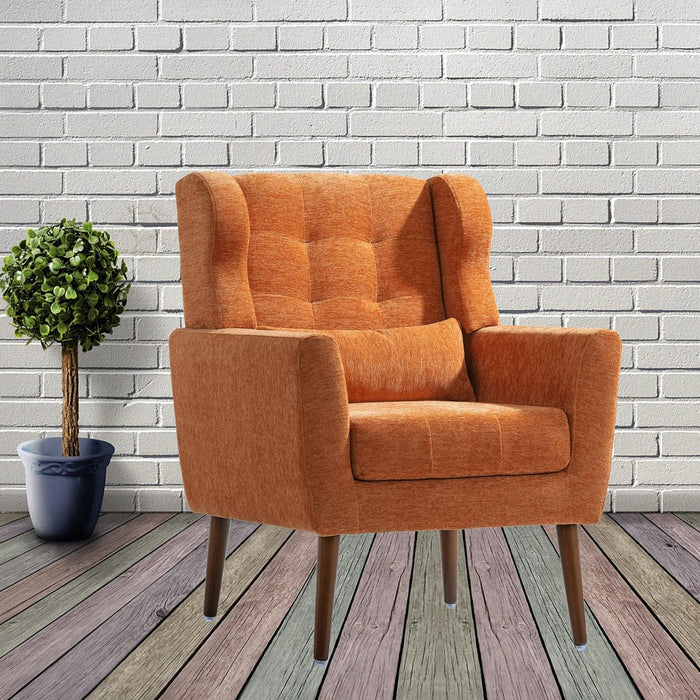 Modern Accent Chair,Chenille Arm Chairs for Living Room,Upholstered Mordern Armchair,Comfy Soft Padded Lounge Chair in Small Space, Bedroom, w/Pillow, Solid Wood Leg (Orange) - DTYStore