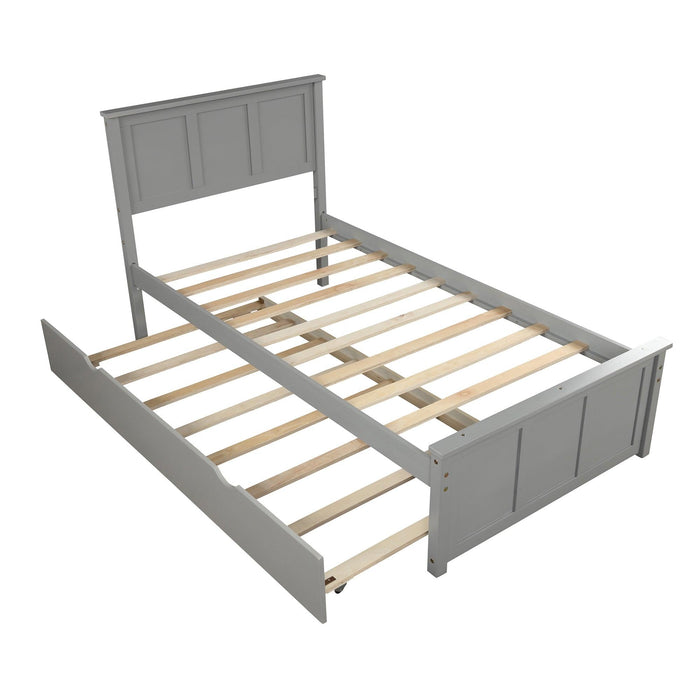 Platform Bed with Twin Size Trundle, Twin Size Frame, Gray - DTYStore