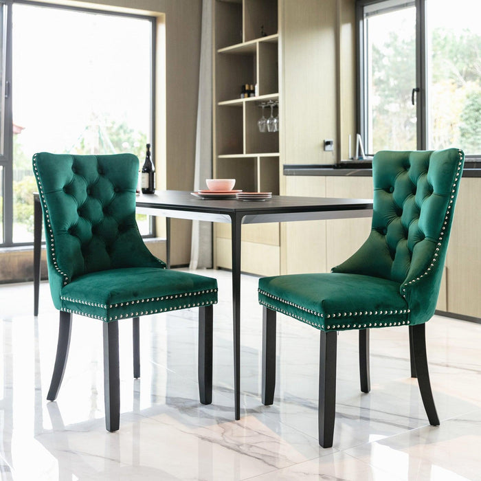 Nikki Collection Modern, High-end Tufted Solid Wood Contemporary Velvet Upholstered Dining Chair with Wood Legs Nailhead Trim 2-Pcs Set,Green - DTYStore