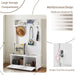 Classic Cosatal Style Hall Tree Entryway Bench with Open Shelves and Shoe Cabinets, SOLID WOOD Feet, White, 40.16"W*18.58"D*64.17"H - DTYStore