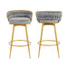 Swivel Counter Height Bar Stools Set of 2,31.5'Bar Height Stools with Hand-Woven Backrest & Gold Metal Legs,Modern Low Back Upholstered Kitchen Chairs with Footrest for Island,Dining Room,Grey - DTYStore