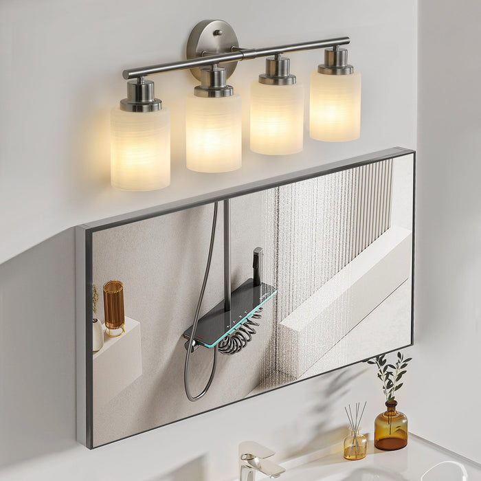 Modern 4-Light Vanity Wall Sconce, Brushed Nickel Finish with Frosted Glass Shades for Bathroom or Hallway Lighting (No Bulbs) - DTYStore