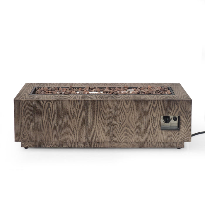 48" Outdoor 50,000 BTU Rectangular Iron Propane Fire Pit, Brown Wood Pattern (Tank Cover not Included) - DTYStore