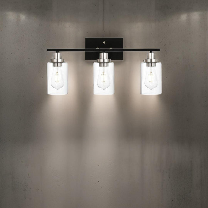 Modern Bathroom Lighting with Clear Glass Shade, 3-Light Black Vanity Light Wall Mount Lamp for Bedroom Vanity Table Bathroom Dressing Table, Brushed Nickel Finish Socket - DTYStore