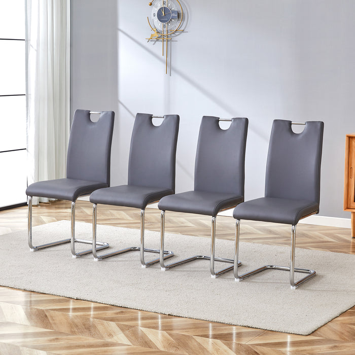 Modern Dining Chairs Set of 4, Side Dining Room/Kitchen Chairs, Faux Leather Upholstered Seat and Metal Legs Side Chairs, Grey - DTYStore