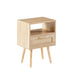 15.75" Rattan End table with drawer and solid wood legs, Modern nightstand, side table for living room, bedroom,natural
