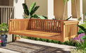 Patio Minimalist Twin Size Garden Swing Bed Wood Porch Swing with Ropes for Backyard, Safe Sloped Design, Teak - DTYStore