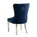Set of 2 Wingback Dining Chairs with Button Tufted Back in Blue and Chrome - DTYStore