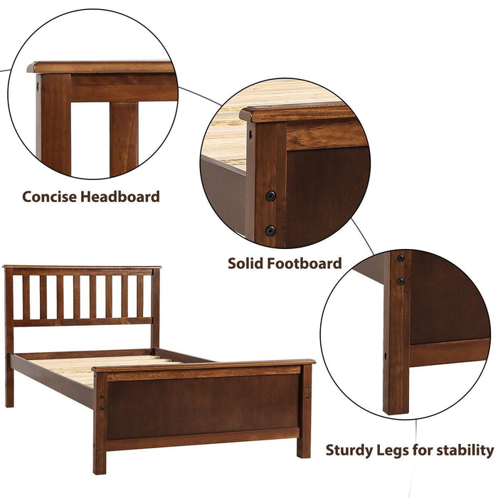 Twin Size Wood Platform Bed with Headboard,Footboard and Wood Slat Support, Walnut - DTYStore