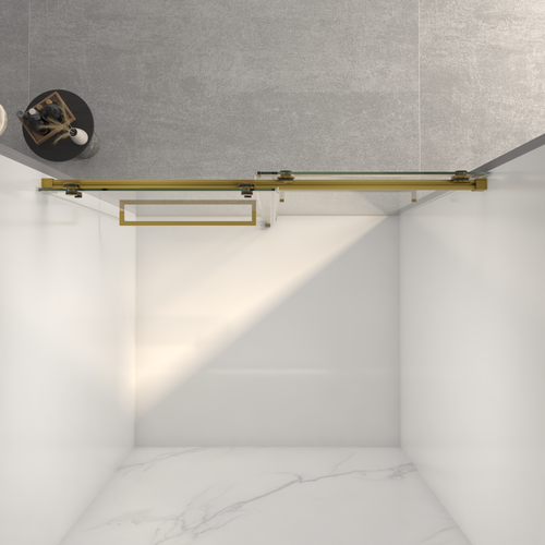56-60'W x 70'H Frameless Double Sliding Shower Door,5/16' (8mm) Thick SGCC Tempered Clear Glass,Double Side Easy Clean Coat,Brushed Gold Finished With Buffer - Image 4