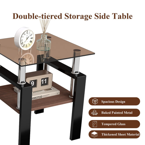 Set of 2 Modern Tempered Glass Tea Table ,Tempered Glass Tabletop with MDF Layer,Coffee Table,End Table, Square Table for Living Room, Brown/black - Image 14