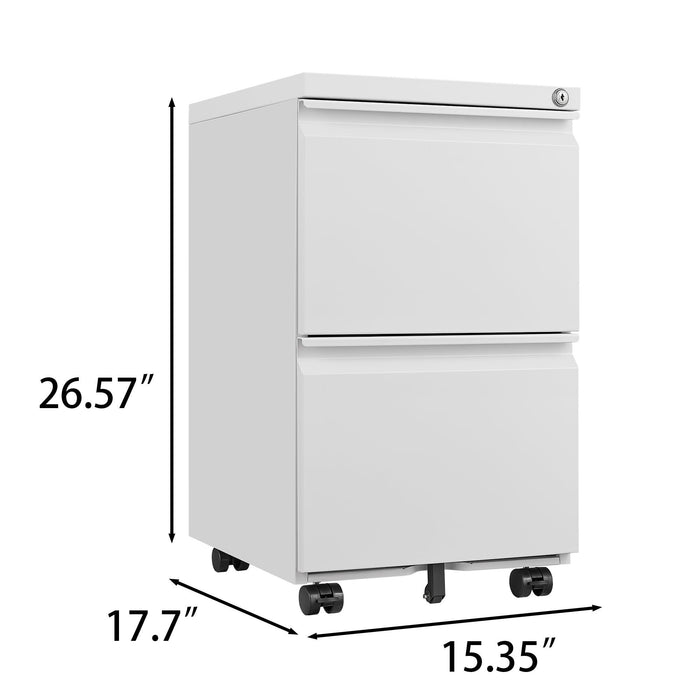 Metal 2 Drawer Mobile File Cabinet with Lock, Under Desk Office Steel Filing Cabinet, 25.6''H Legal/Letter Size Files Storage Cabinet,White - DTYStore