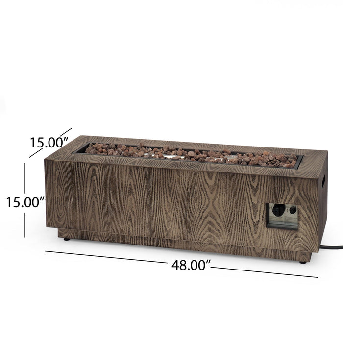 48" Outdoor 50,000 BTU Rectangular Iron Propane Fire Pit, Brown Wood Pattern (Tank Cover not Included) - DTYStore