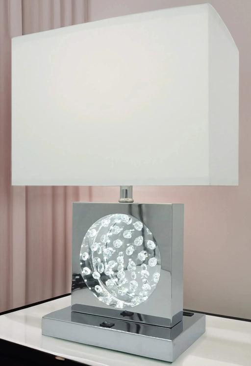 1pc Luxury Crystal Accent Table Lamp Nickel Led Light Touch Lamp Rectangular Shade Chrome Color Finish Default -DTYStore