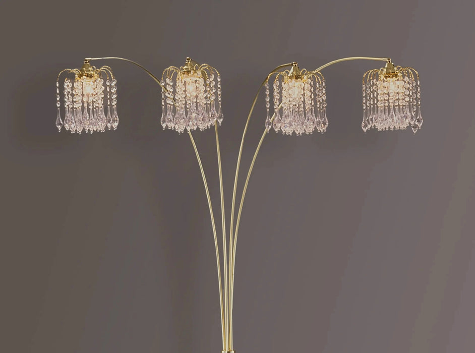 1pc Modern Design Classic Luxury Sleek Multi-head Floor Arc Lamp Half Moon Radiant Crystal-encrusted Sleek Metallic Stems Living Room Gold Arc Lamp Default -DTYStore